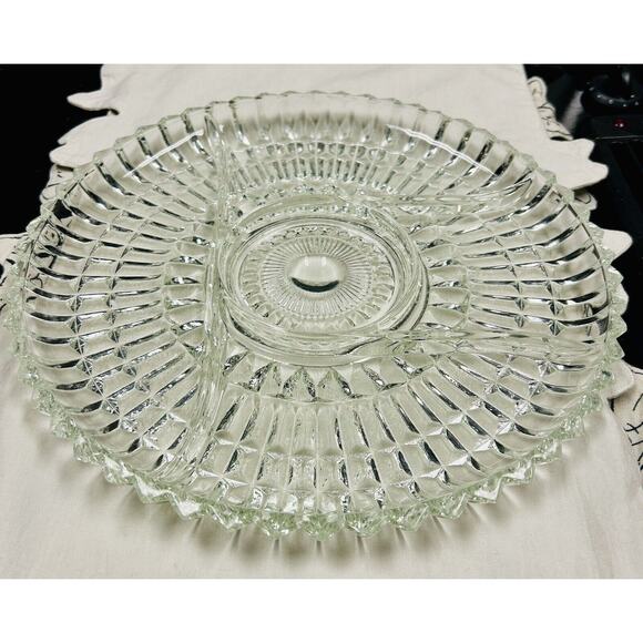 Mid Century Modern Clear Glass Divided Ribbed Serving Relish Tray 12”, … - Picture 1 of 3